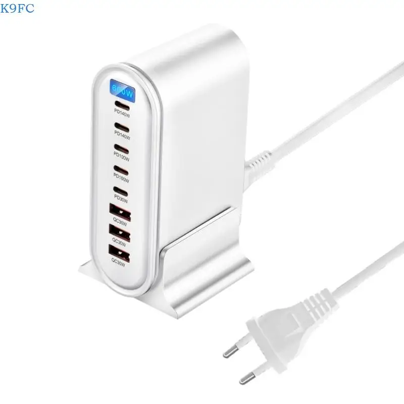

K9FC 600W Зарядное устройство 8PORT USB C Power Adapter PD3.1 Быстрая зарядка концентраторы 140 Вт для ноутбука таблетка вилки