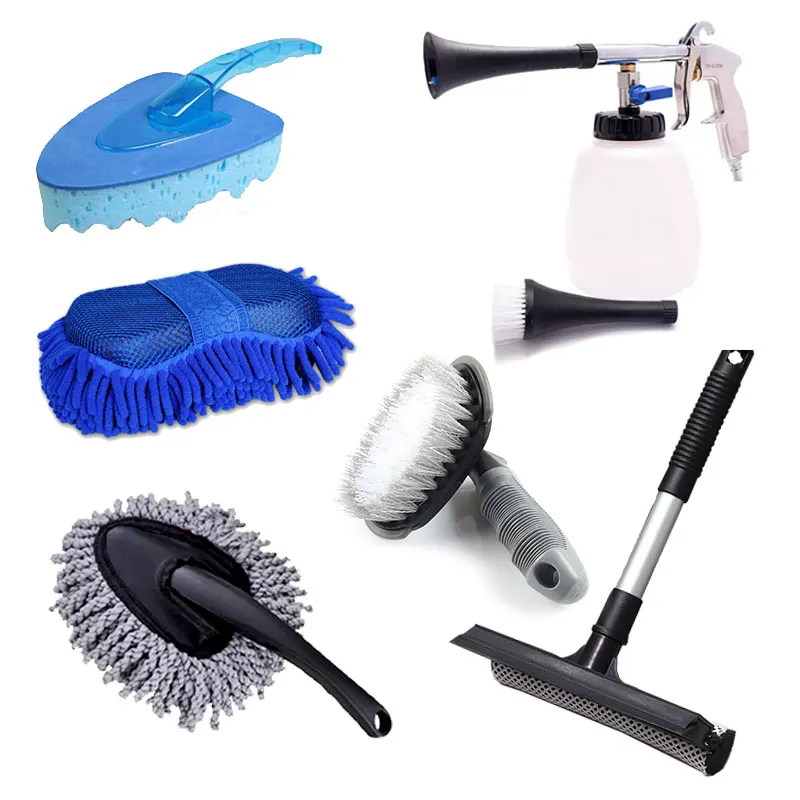 Car Wash Cleaning Beauty Tool Kit Sprayer Pot Scraper with High Pressure Tornado Foam Water Bottle Brush Cleaning Sponge 6 Pcs