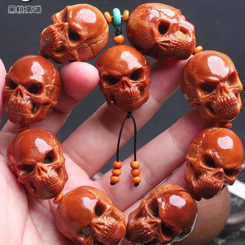 Brazil Big Olive Nuclear Bracelet Skull Head Passepartout Handmade Nuclear Carving Men's Plate Playing Handicap Lucky Pendant