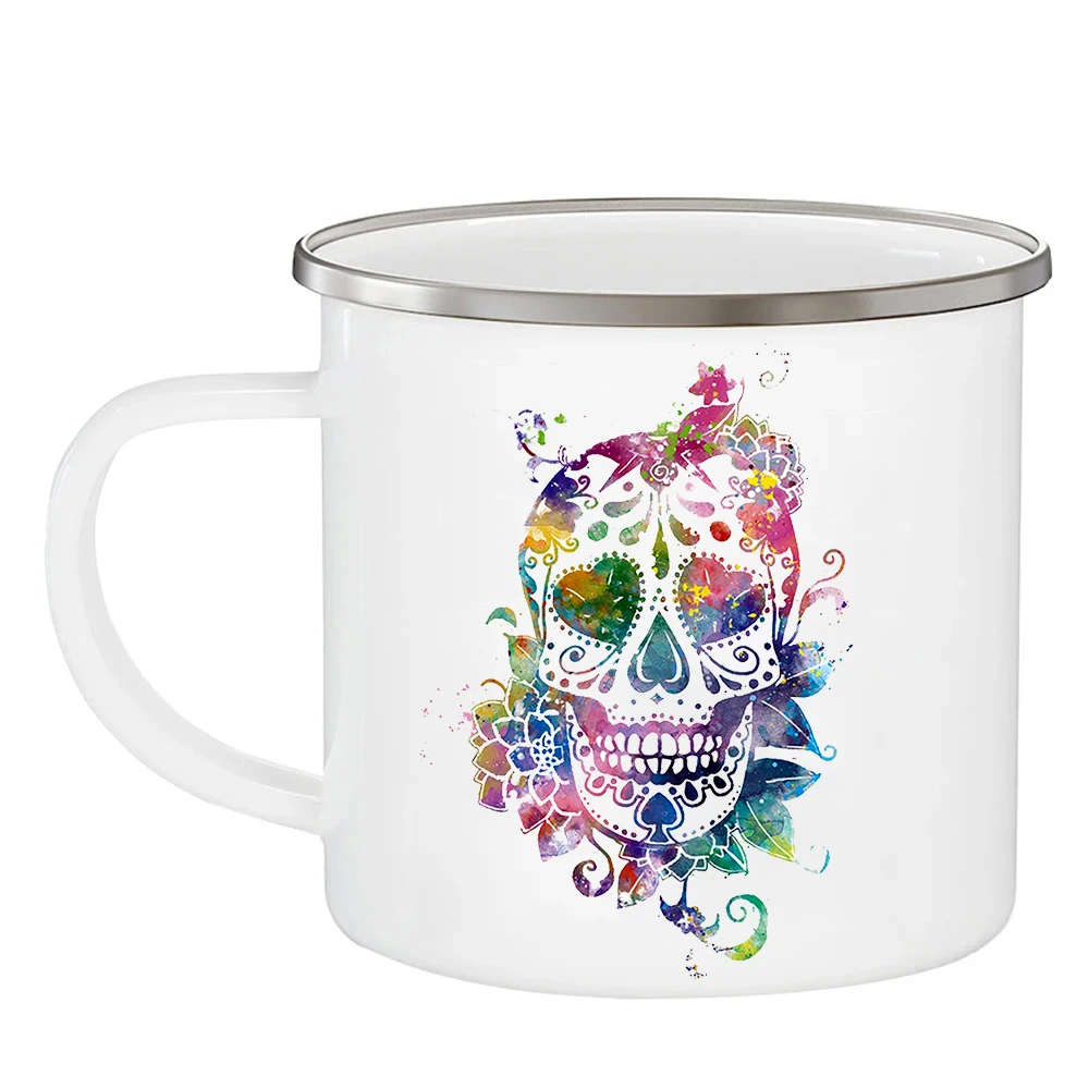 Mexican Skull Cups Nursery Art Enamel Mugs 12OZ Friends Gifts Coffee Mugs Home Decal Juice Milk Water Mugs Camping Drinkware