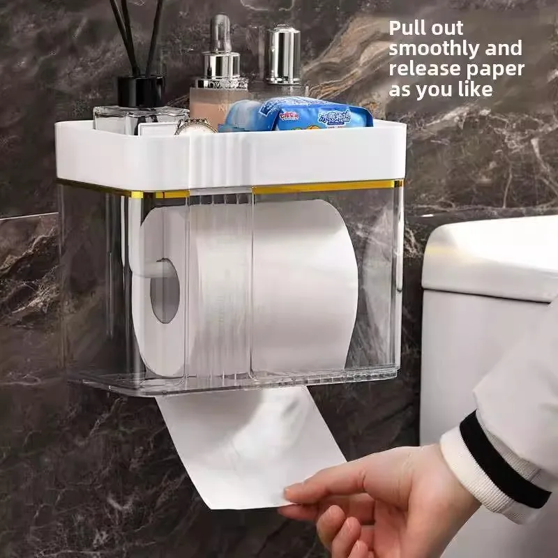 クリエイティブなバスルームティッシュボックス、トイレットペーパーホルダー、防水、穴あけ不要のトイレボックス、家庭用ペーパータオルホルダー、ロールホルダー
