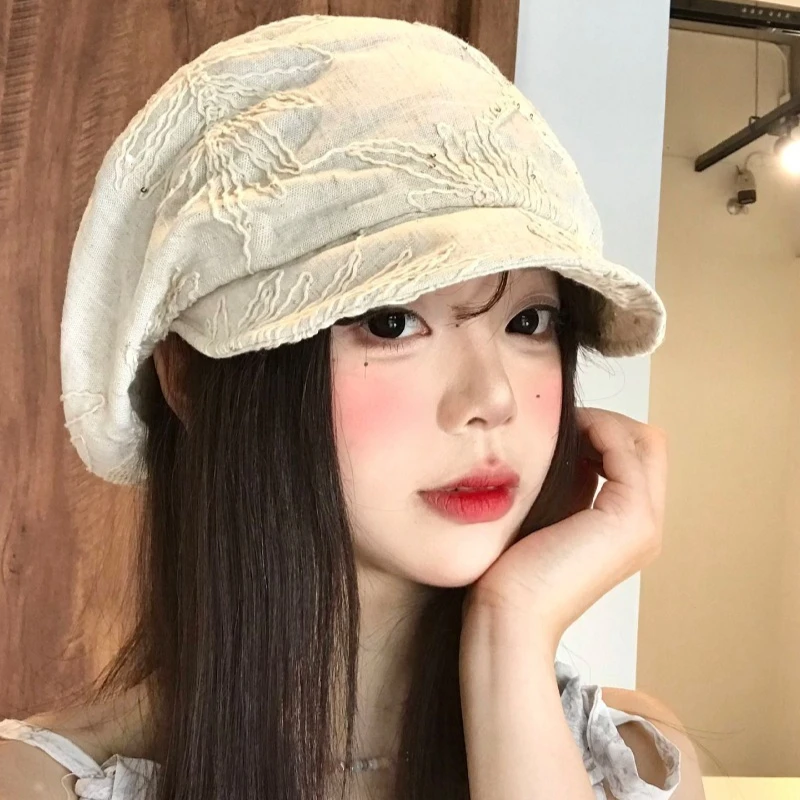 Korean Niche Pleated Flower Beret Women's Spring and Summer Thin Niche High-end Temperament Irregular Painter Newsboy Cap