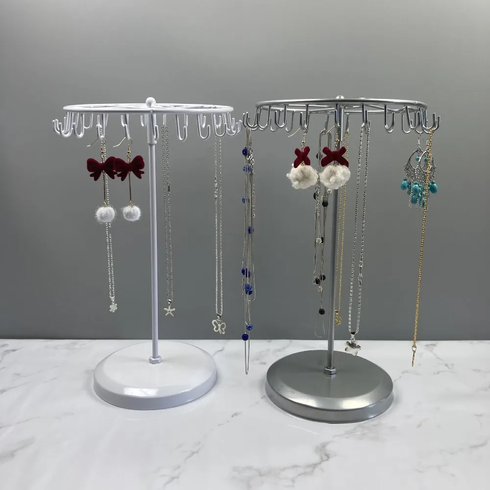 

Gift Rotating Necklace Holder Iron Art 23 Hooks Jewlery Display Stand Vintage Detachable Bracelets Display Rack Keychain