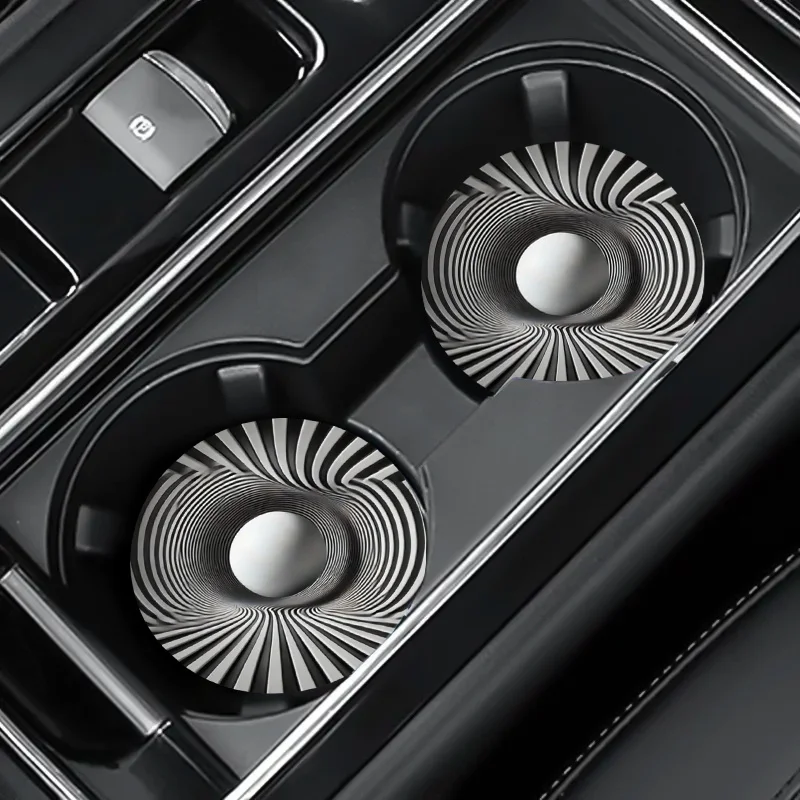 2pcs Abstract Balck & White Tunnel & Vortex Car Coasters, 2.75