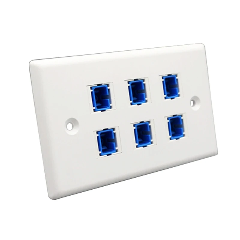 6 Port SC Serat Optik UPC Panel Dinding Steker Konektor Perempuan untuk USA SC/SC Penutup Faceplate Dalam Warna Putih