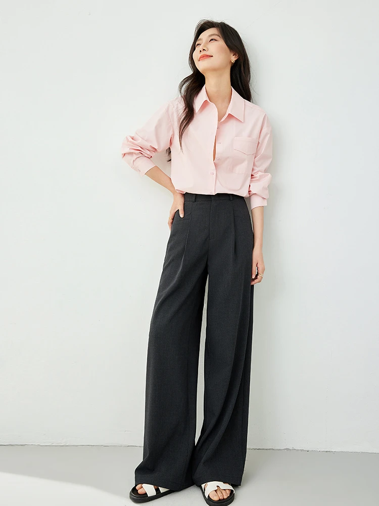 VIMLY High Waist Draped Suit Pants Spring/Autumn New Straight Loose Simple Workwear Trousers Wide Leg Female Suit Pants M5968