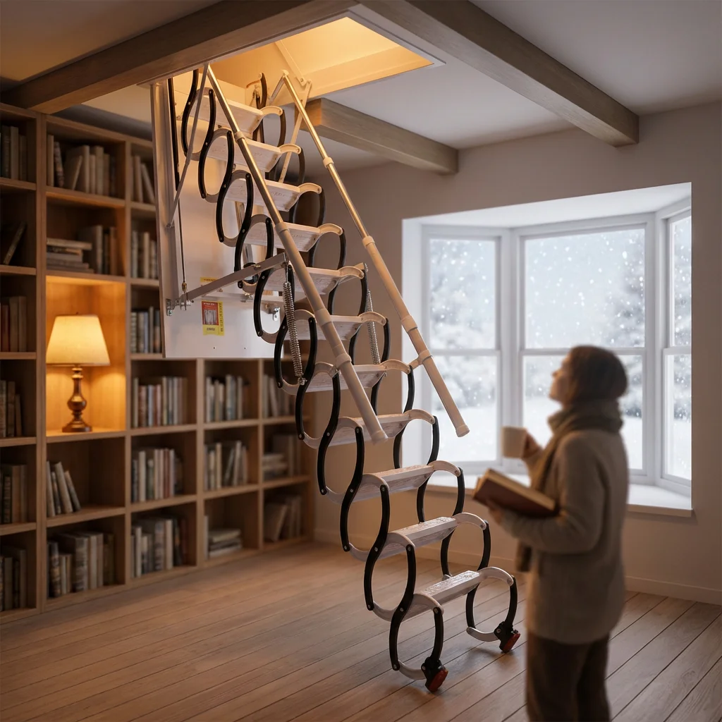 

Modern Designed Household Attic Hidden Telescopic Staircase Electric Retractable Folding Lift Thickened Aluminum Alloy Ladder