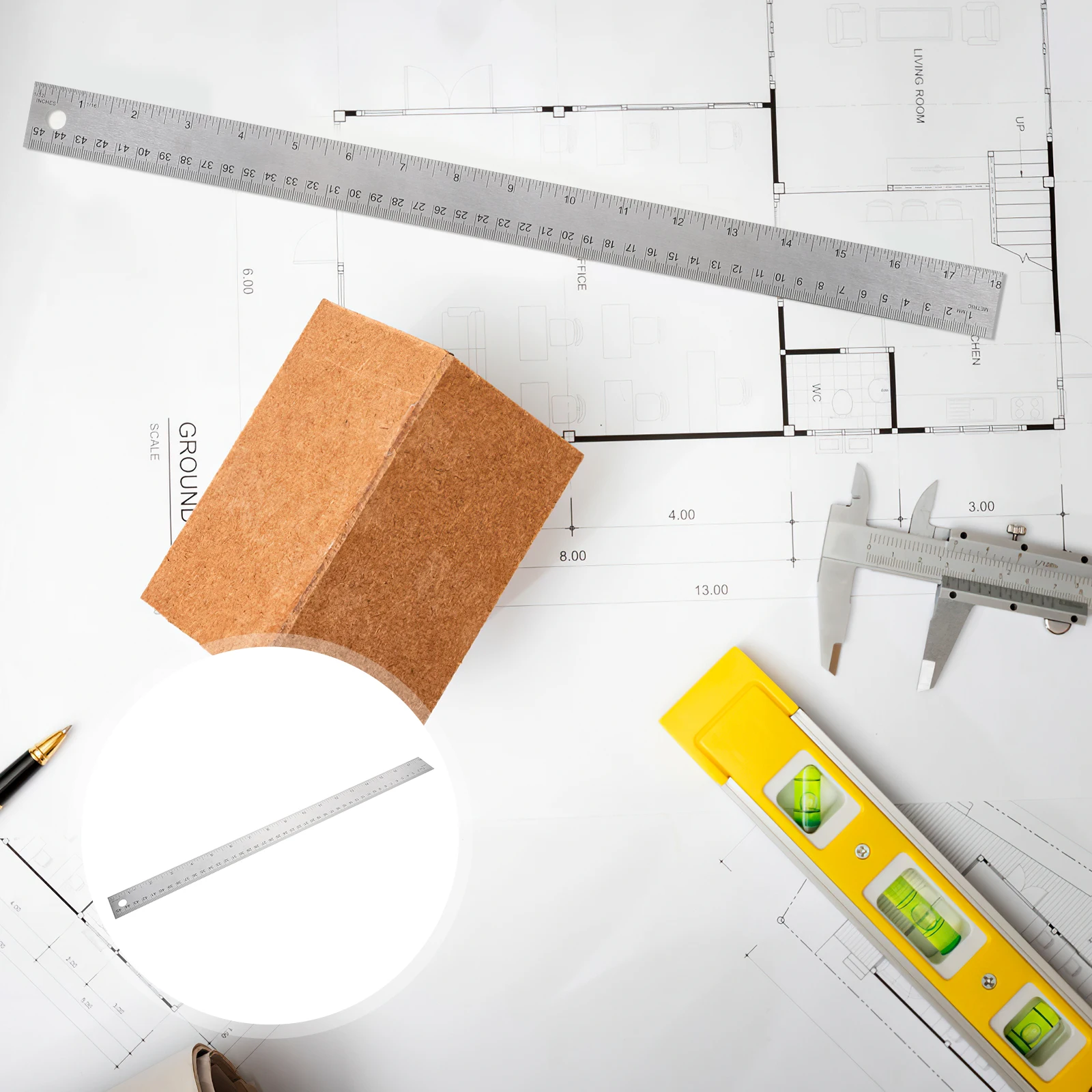 Soft Surface Cork Back Metal Ruler Stainless Steel School Office Engineering Woodworking Measuring Tool Metal Ruler