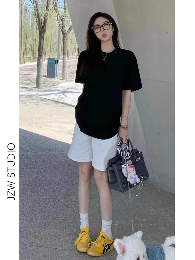 conjunto-de-pantalones-de-embarazo-informales-y-holgados-ropa-de-maternidad-de-verano-camiseta-de-algodon-negra-de-manga-corta-con-pantalones-vaqueros-blancos-hasta-la-rodilla