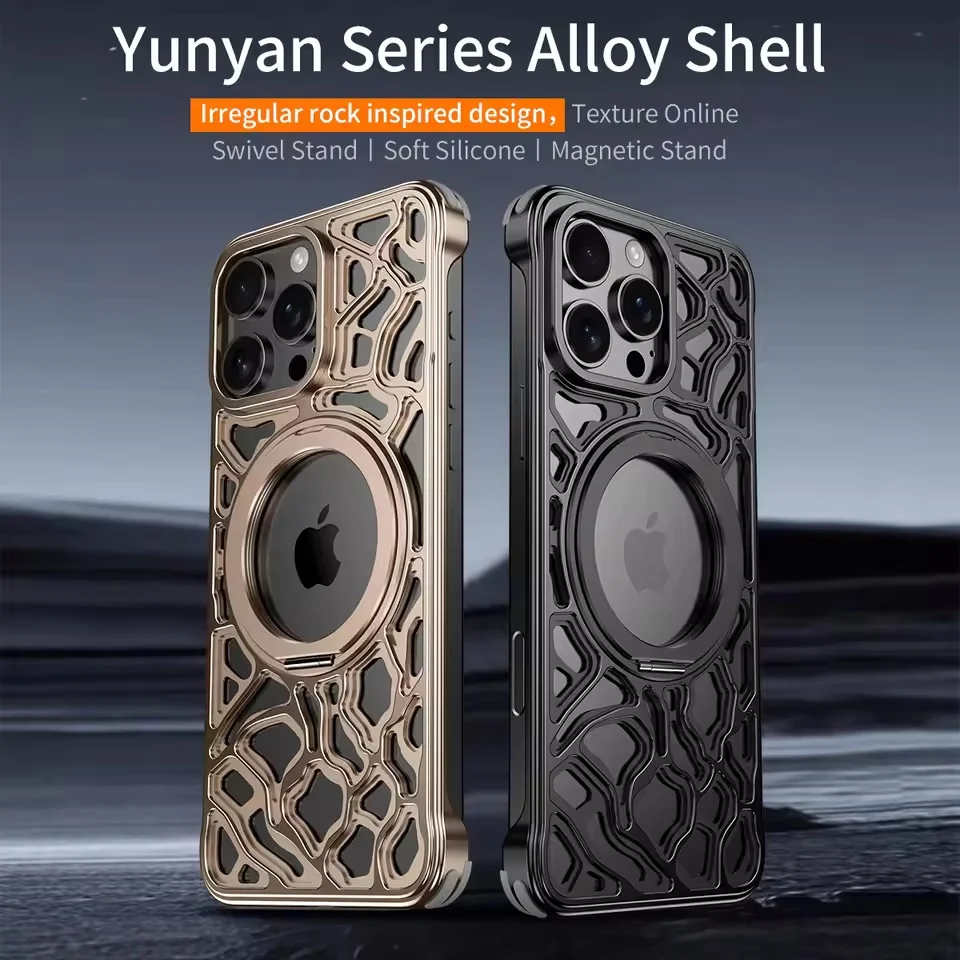Funda de teléfono anticaída de Metal magnético para iPhone 15 16 17 Pro Max cubierta a prueba de golpes de aleación de aluminio con rotación de 360 grados