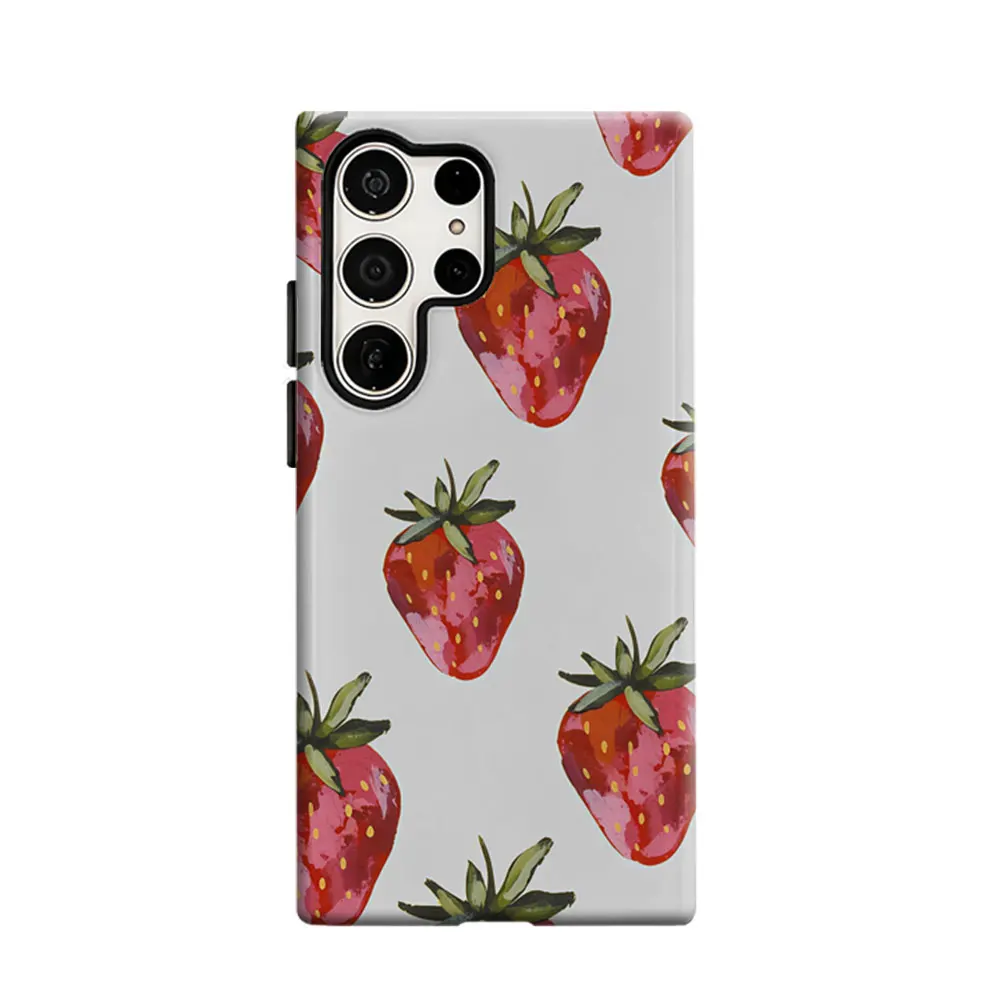 CaseLumi Phone Case For Samsung Galaxy S25 S24 S23 Ultra Plus HD Hard Watercolor Strawberry Double Layer Cover Film Shell