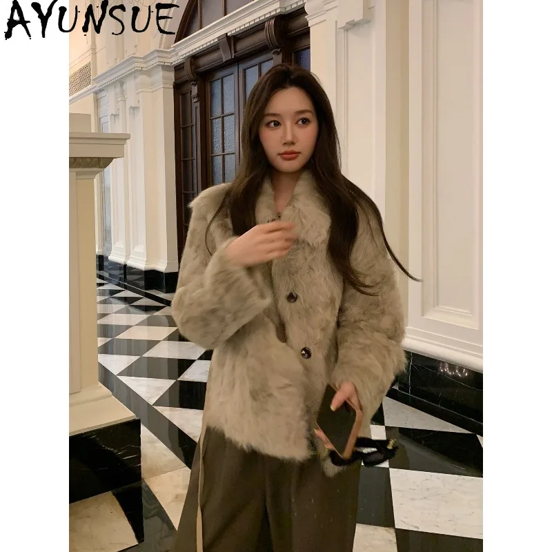 

AYUNSUE: Натуральные шерстяные пальто для женщин, кожаные и меховые куртки, короткие топы для женщин, двусторонняя верхняя одежда, роскошная женская одежда, меховые изделия