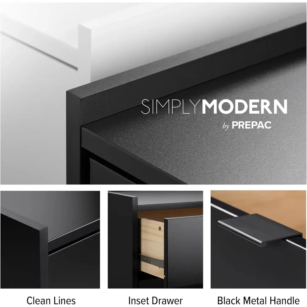 Simply Modern Bedside Table, Black Bedroom Bedside Table, Coffee Table with 3 Drawers 26.5