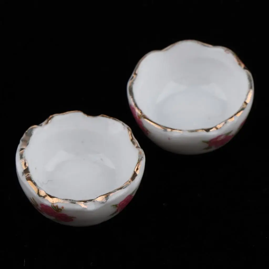 

Dollhouse Porcelain Bowls Miniature Tableware Toy Kitchen Utensils for Pretend Play and Dollhouse Furniture