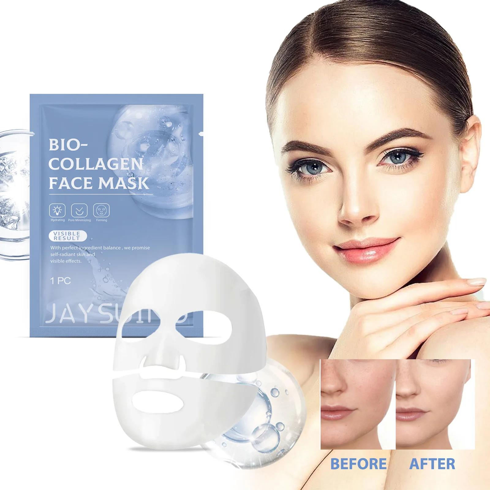 Máscara Facial Bio Colágeno, Clarear Linhas Finas, Refirmante, Hidratante, Clareamento, 5Pcs