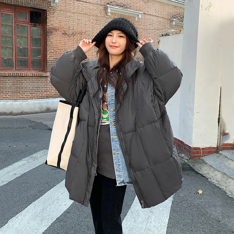 2024 New Bat Sleeve Down Cotton Coat Womens Winter Paraks Jacket Long Cotton-Padded Coat Large Size Loose Puffer Parkas Outwear