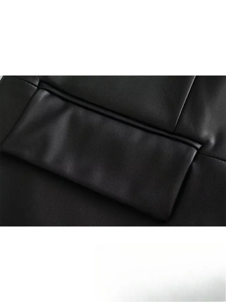 سترة نسائية من الجلد البني للمكتب من KONDALA برقبة على شكل V وأكمام طويلة وجيوب سترة كبيرة الحجم موضة خريف 2025 ملابس خارجية #4