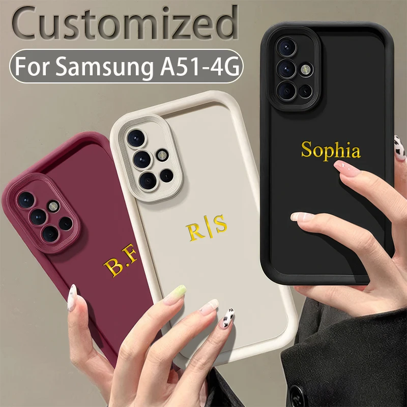 For Samsung Galaxy A51 4G Personalized Custom Name Case A51 DIY Engraved Initials Candy Bumper Shockproof Protective Cover A51