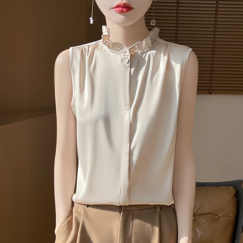 シャツフレンチレースノースリーブトップ女性の気質プロフェッショナルウェア多用途西洋スタイルベストベースサスペンダーTシャツ