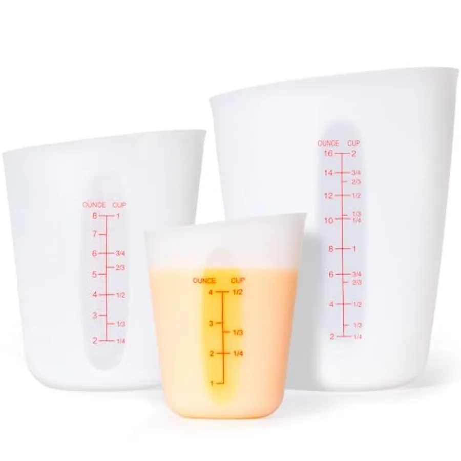 

Upgraded 3 Piece Silicone Measuring Cup Sets Squeeze and Pour Liquid Measuring Cups Flexible Chocolate Melting Cup Baking Suppl