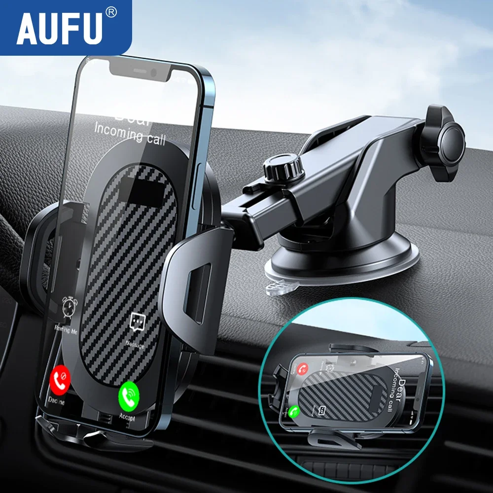 AUFU Car Phone Holder Sucker for Dashboard Windshield Vent GPS Telefon Mobile Car Holder Clamp For iPhone Xiaomi Huawei Samsung