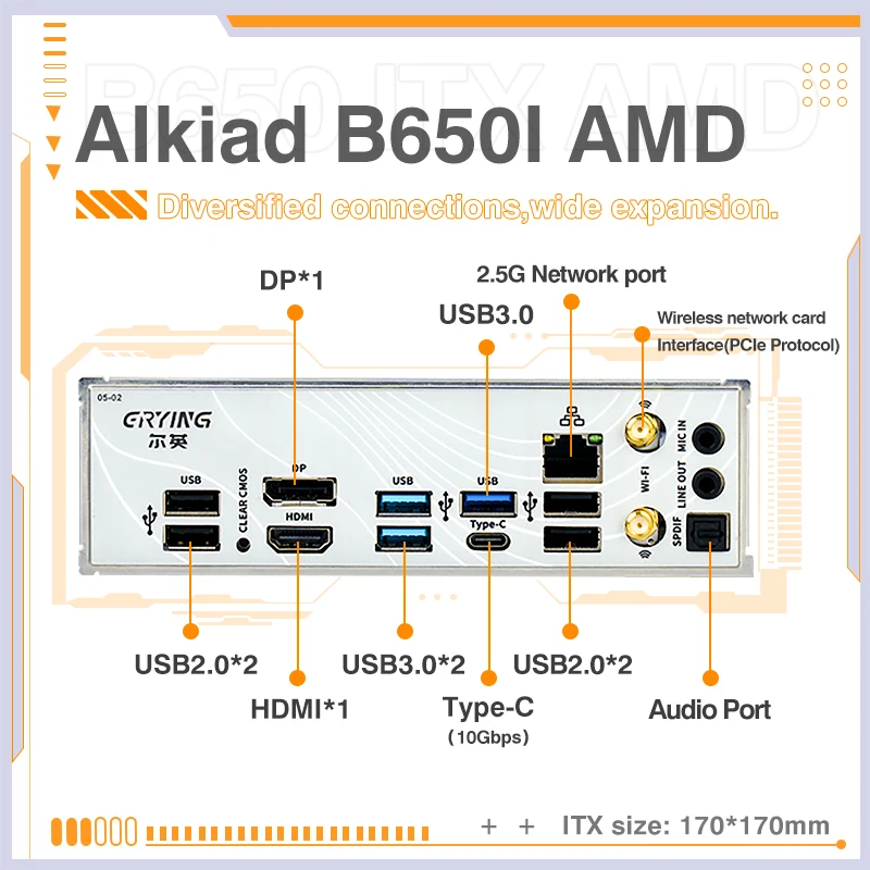 ERYING B650i 마더보드 ITX, AMD Ryzen 7000/8000/9000 시리즈 CPU, 듀얼 채널 DDR5 RAM 2 * Pcie4.0 x 4 M.2 ARGB 소켓 AM5 지원