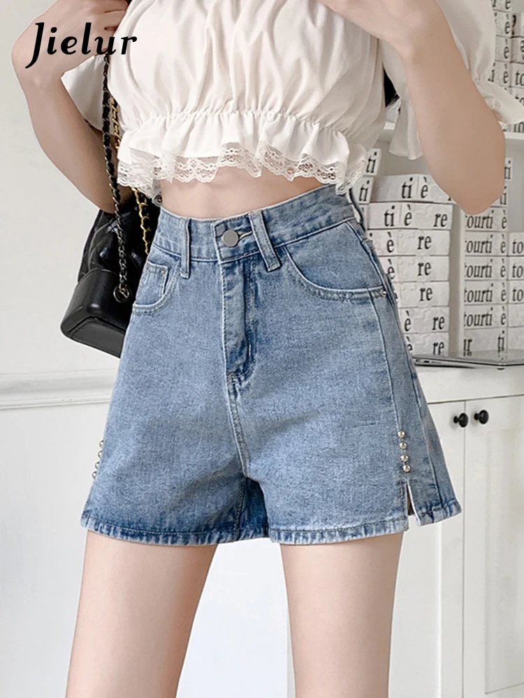 Jielur High-waisted Hot Denim Pants Women Summer Loose Chic Wide Leg Shorts Jeans Female Streetwear American Style Fashion Jeans