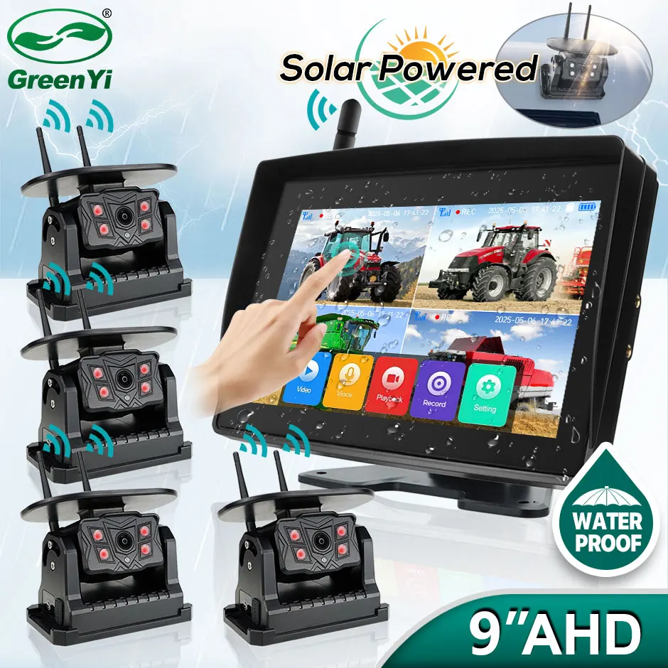 9 بوصة لاسلكية مقاوم للماء اللمس مسجل DVR BSD رصد كاميرات المغناطيس الشمسية لشاحنة/مقطورة/التخييم/RV/رافعة شوكية/حفارة #1