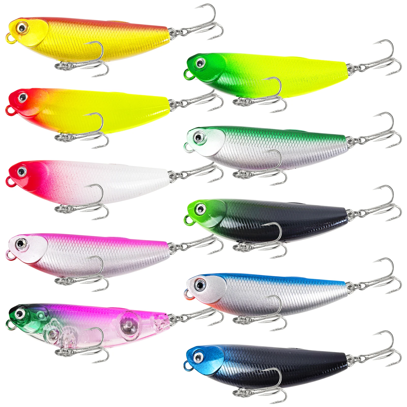 FREE FISHER Appâts de pêche en forme de crayon, 5,7 cm 5,4 g, ensemble de leurres durs, leurres nageurs avec hameçons triples, kit d'appâts artificiels pour eau salée et eau douce