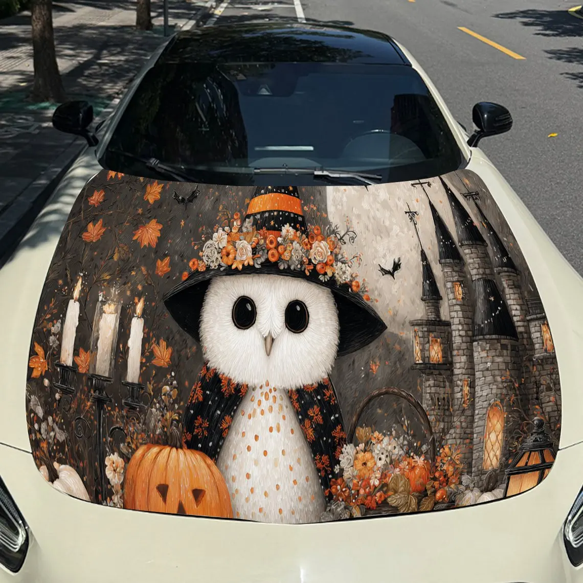 ملصق غطاء محرك السيارة على شكل بومة الهالوين واليقطين، أغطية فينيل أوتوماتيكية، ملصق سيارة ذاتي اللصق مقاوم للماء، متين ونملة #4