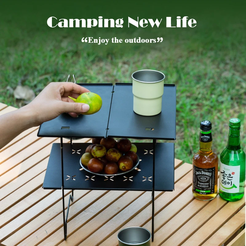 Camping Table Supplies Cookware Foldable  Portable iron Travel Adjustable outdoor fold Be stronger Multi -purpose Double -layer