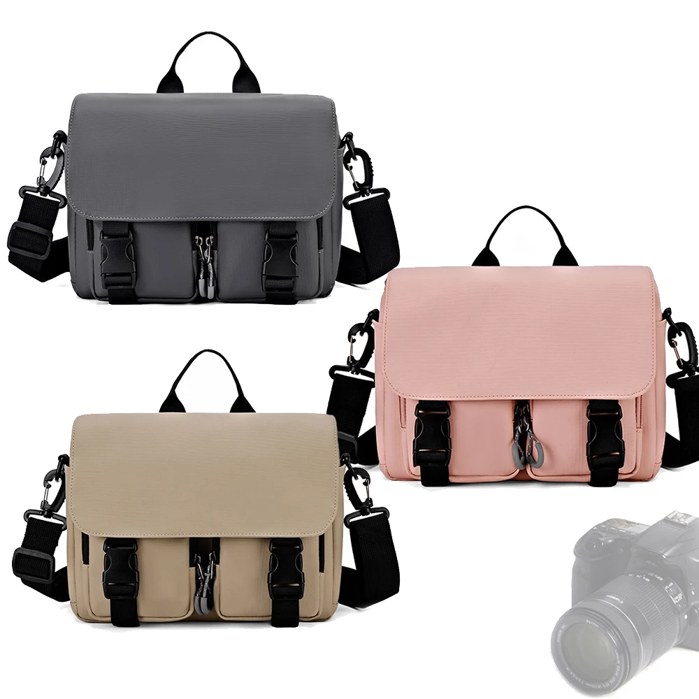 Leather Fabric Waterproof Case Crossbody Shoulder Bag Handbag with Rain Cover for Canon Nikon DSLR Cameras Photography Accessory