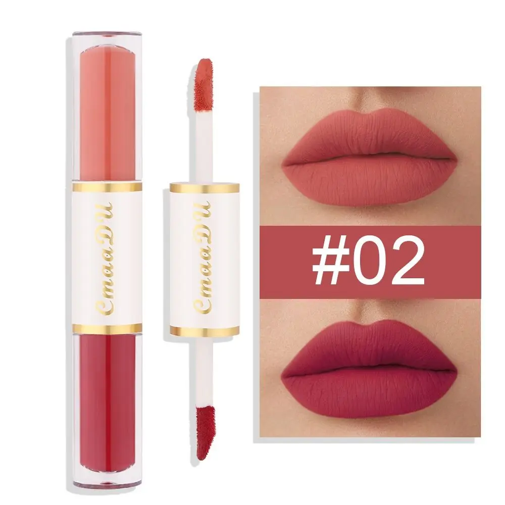 Retro seidiger zweifarbiger Lipgloss, pralle Doppelköpfe, Lippenglasur, feuchtigkeitsspendend, schweißfest, matt, Lippenstift für Mädchen