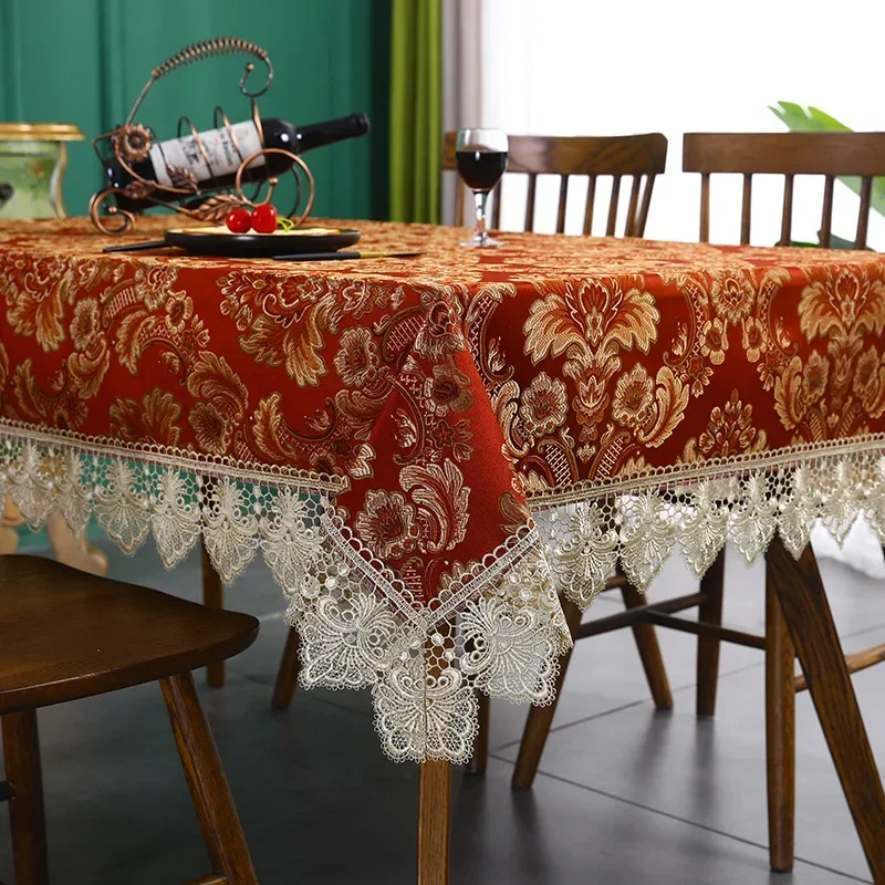 Manteles de encaje rojo americano Jacquard boda té café comedor Mesa Redonda cubierta cocina fiesta Navidad decoración del hogar