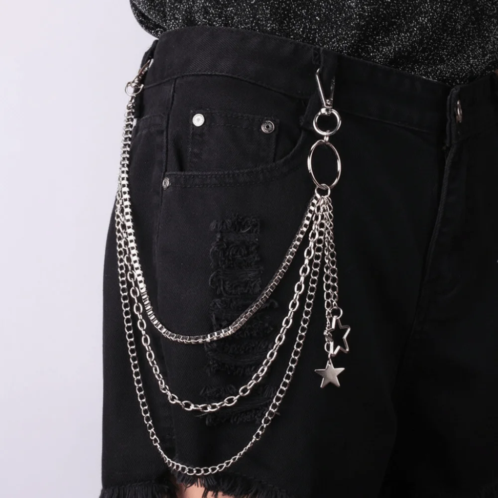

Модные уличные брелки в стиле панк, цепочка с луной и звездой, байкерская цепочка для брюк, металлический кошелек в стиле хип-хоп, брелок для ключей, кольцо для повседневной носки