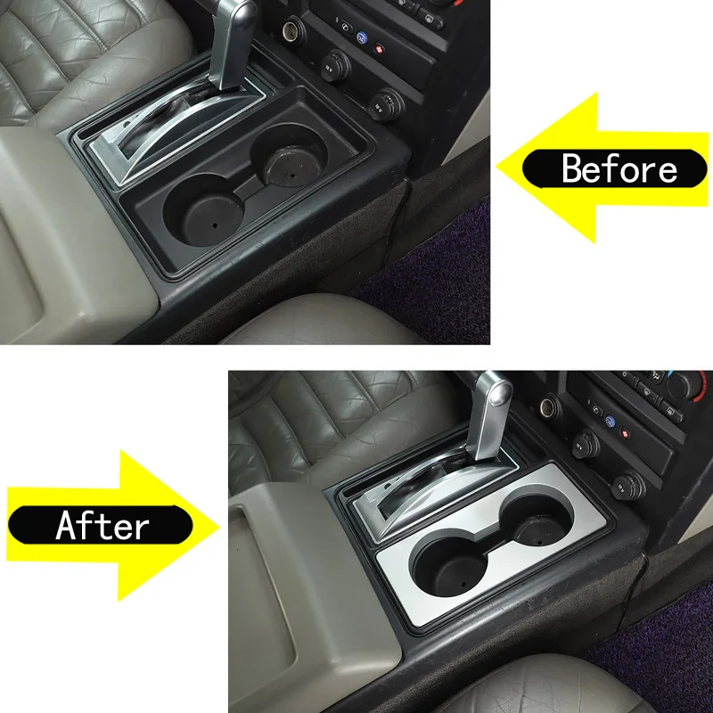 1Pcs Car Cup Holder Heighten Pad For Hummer H2 2003-2007 Aluminum Alloy Silver Console Panel Decorate Interior Refit Accessories