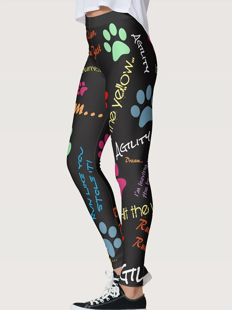 Push Up Tights New Yoga Pants Women Leggings Fitness High Waist Long Polyester Casual Paw Letter Printed Gym Clothing