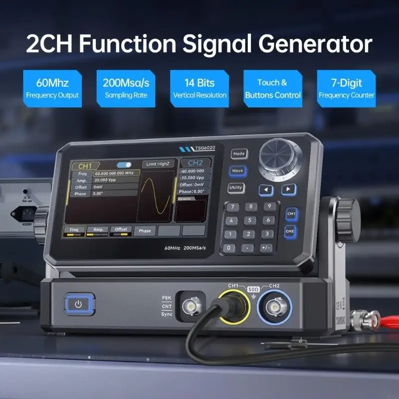 

TSG6020 TSG3020 60/30 МГц двухканальный генератор функциональных сигналов 200MSa/s 14 бит 4,3-дюймовый сенсорный дисплей для
