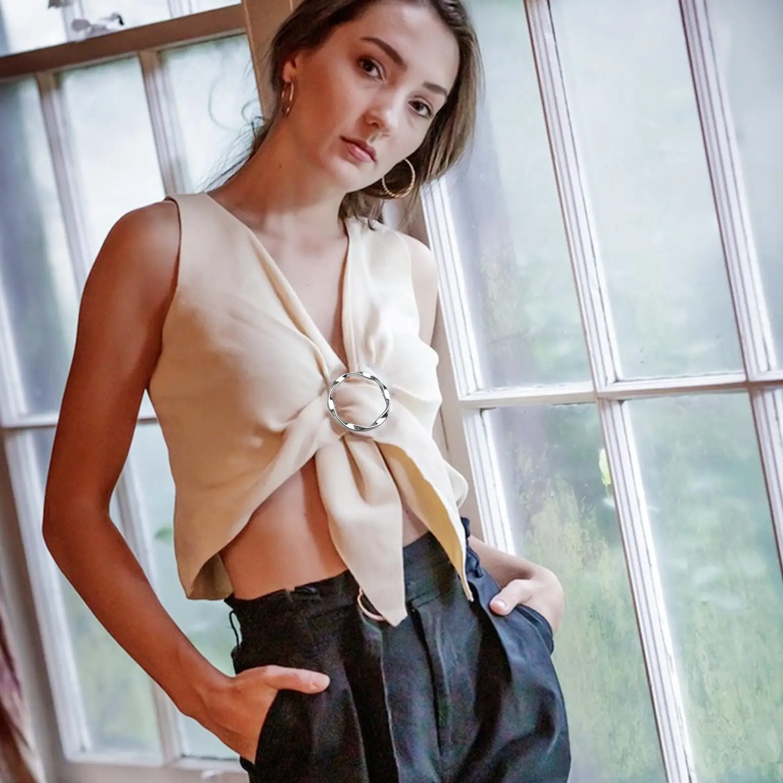 4 قطعة حلقة معدنية الخصر زر وشاح زر موضة الزاوية تنحنح الخصر معقود دبابيس المرأة تي شيرت مشبك ثابت فتاة ديكور #4