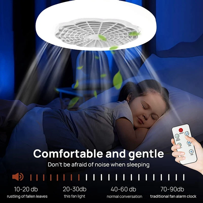 Ventilador de techo inteligente con luz y Control remoto, lámpara LED de iluminación para dormitorio y cocina, E27