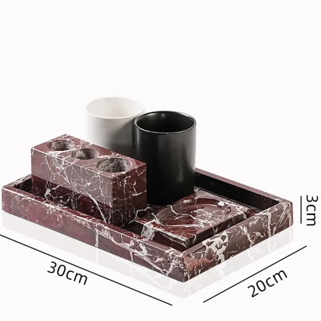 Luxury Natural Marble Rosa Levanto Bathroom Set for Home Decor Toothbrush Holder Mouthwash Cup Storage Tray Soap Dispenser
