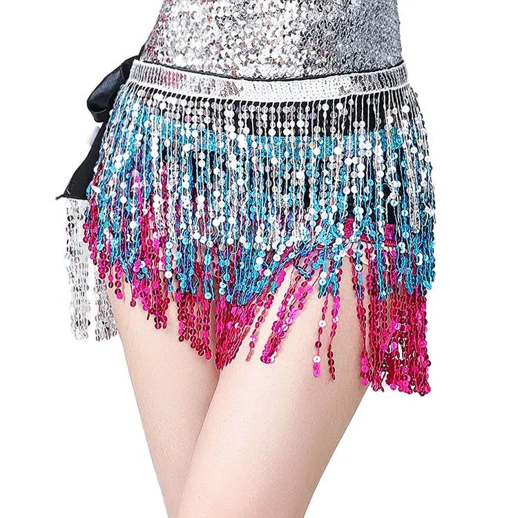 Écharpe de hanche de danse du ventre avec pompon, ceinture de jupe de danse à paillettes, vêtements de haute qualité