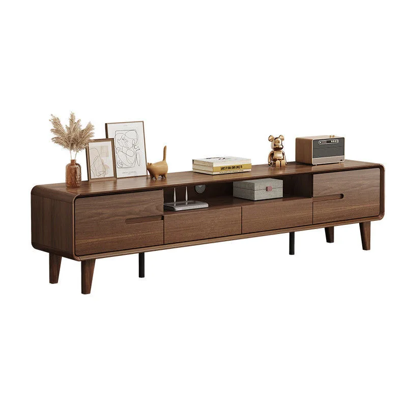 modern solid wood frame walnut color TV stand for living room home furniture is suitable for 65-inch and top-bottom TVs