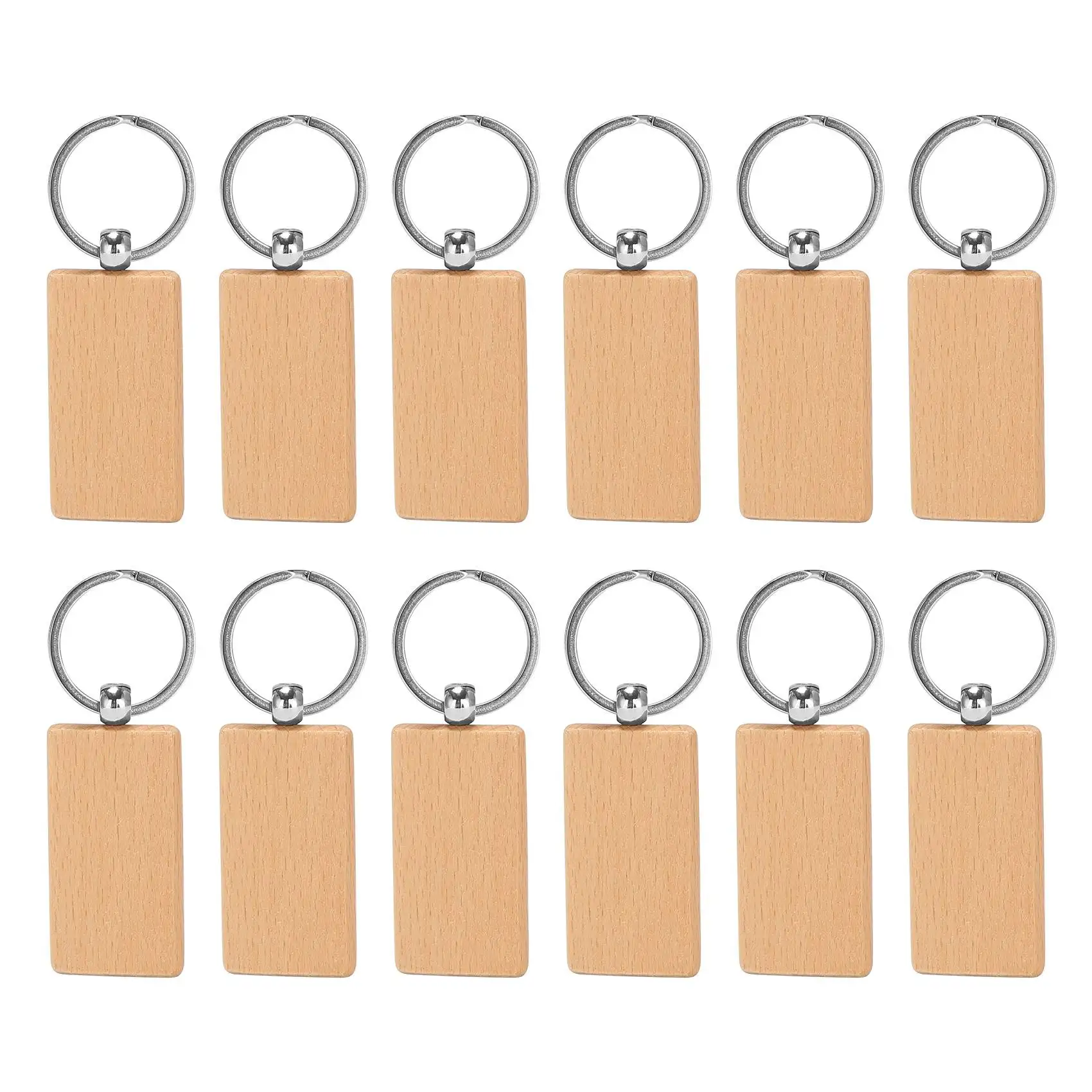 

12 Pcs Blank Wooden Key Chain Rectangle Key Chain Tags Wood Keychains Key Ring for DIY Craft