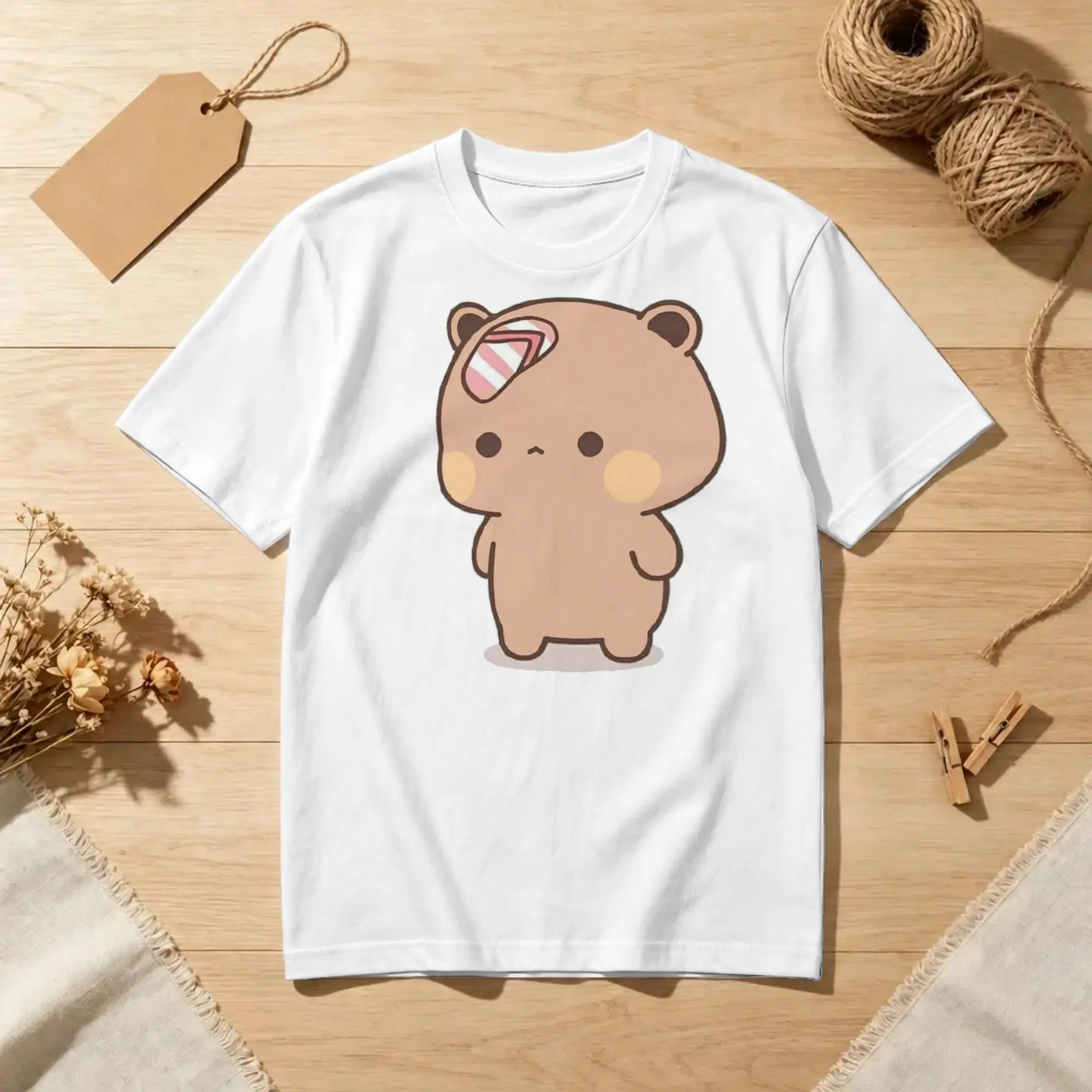 Cute Bubu Was Threw Flip-flops for Men Women T Shirt Panda Bear Vintage Tees Short Sleeve Crew Neck T-Shirts Cotton Gift Clothes