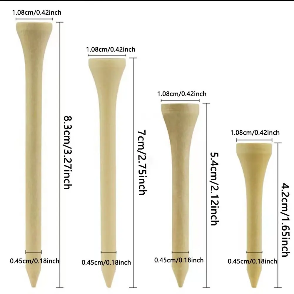 100 buah PIN Golf bambu 42mm 54mm 70mm 83mm Biodegradable dapat diganti tee Golf kokoh tanpa gesekan aksesoris latihan Golf