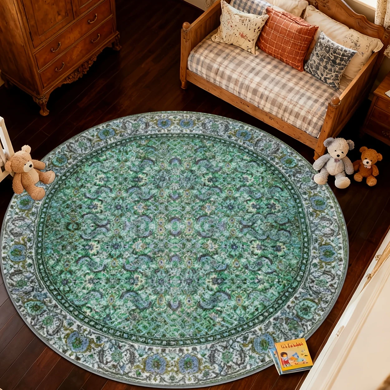 Round Green Decorative Area Rug Living Room Carpet Mat Indoor House Decoration Soft Patterned Circle Rug for Home Furniture Acce