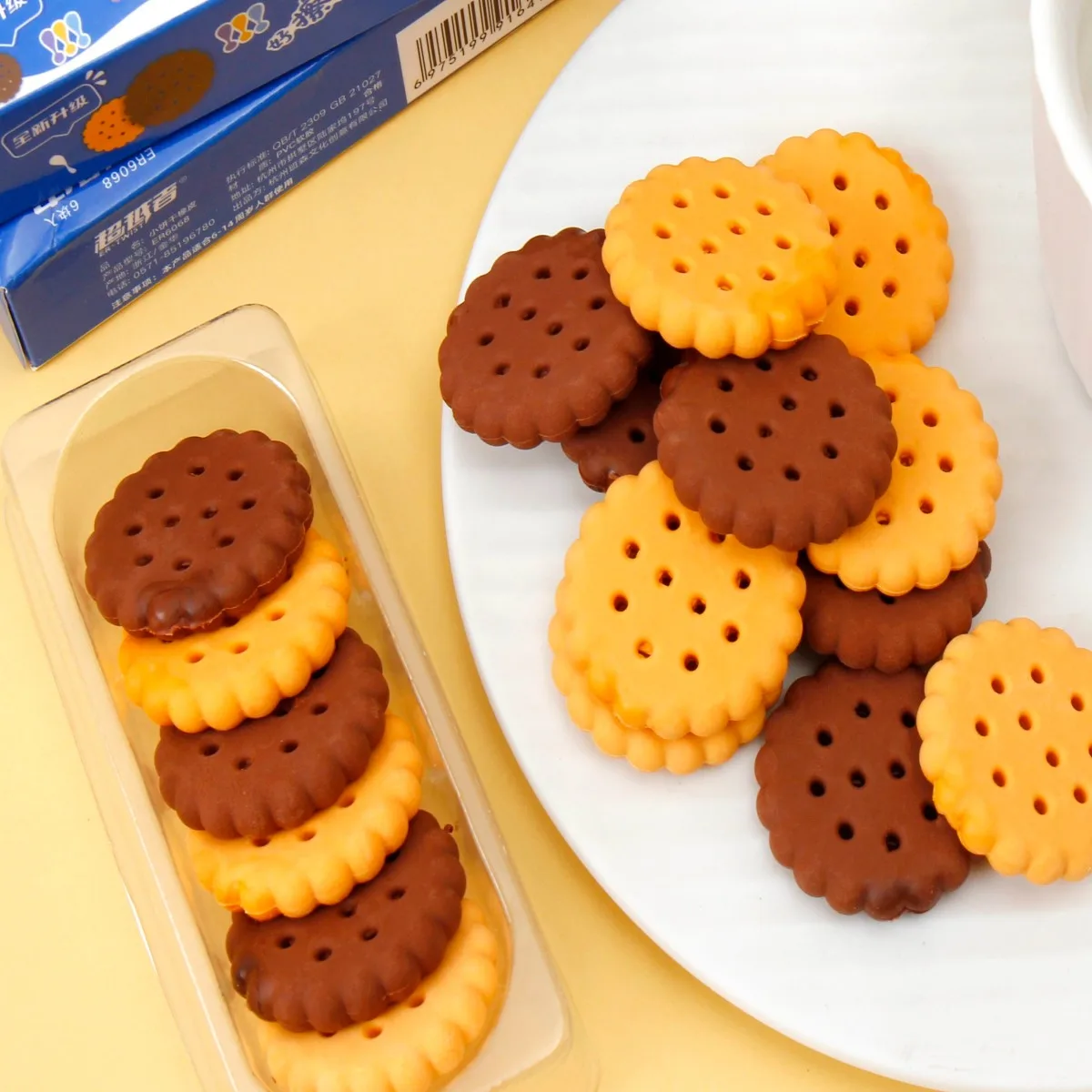 1 Schachtel Keks-Radiergummi-Briefpapier, süßer Kawaii-Schulbedarf aus kreativem Keksgummi, neuartiger und süßer Kuchen-Radiergummi