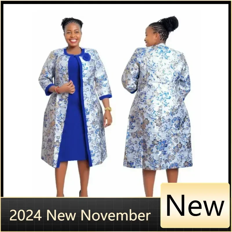 

Индивидуальный летний сексуальный африканский женский костюм из полиэстера с принтом 2025, костюм больших размеров (платье и пальто) 2XL-6XL