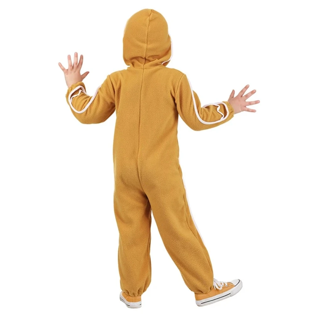 Xmas Gingerbread Man Kids Costume Cute Gingerbread Onesie Pajamas Kids Christmas Cosplay Party Novelty Clothing Holiday Gifts